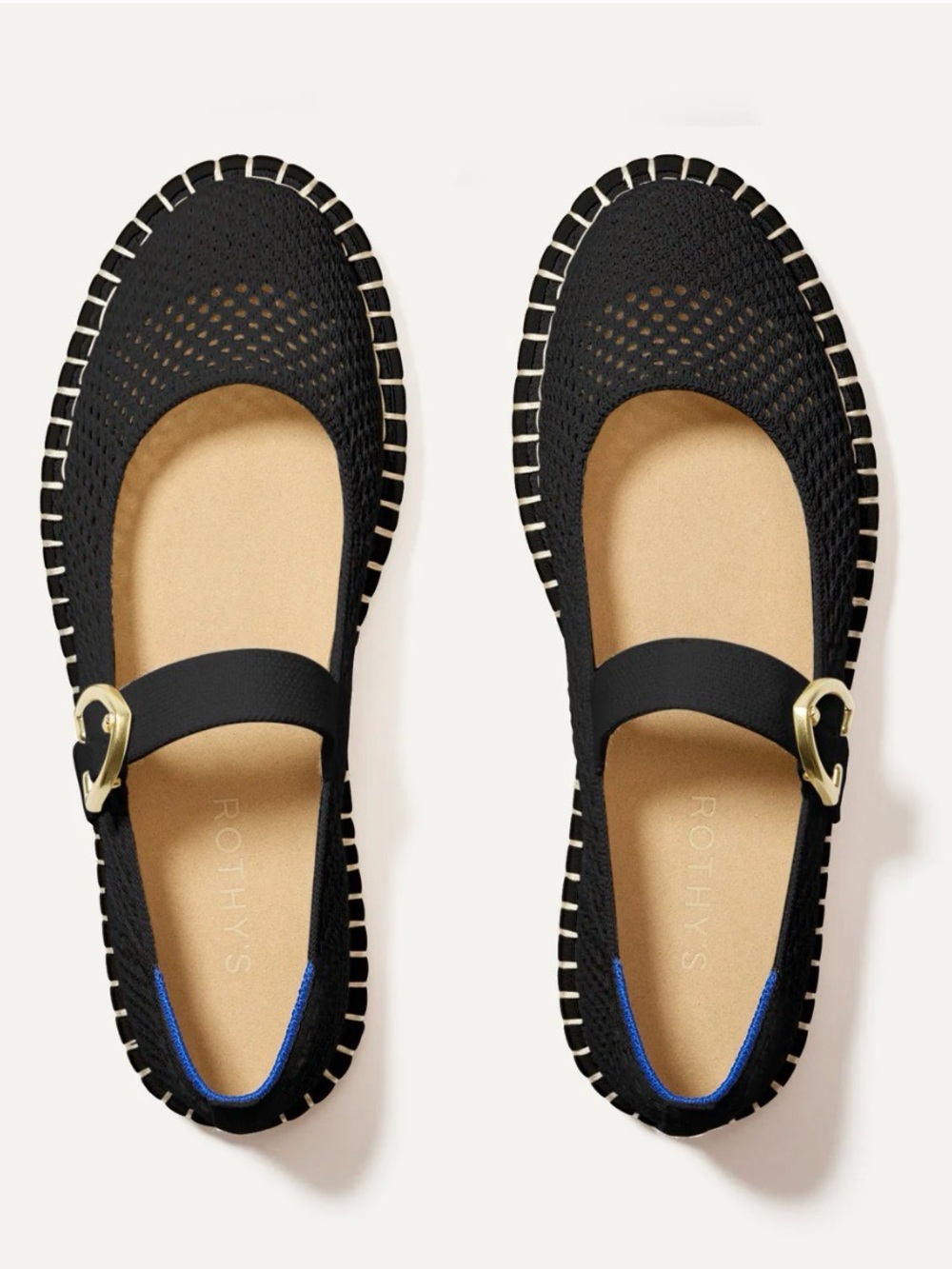 Rothy’s Black Mary Jane Espadrille Flats with Gold Buckle size 8.5